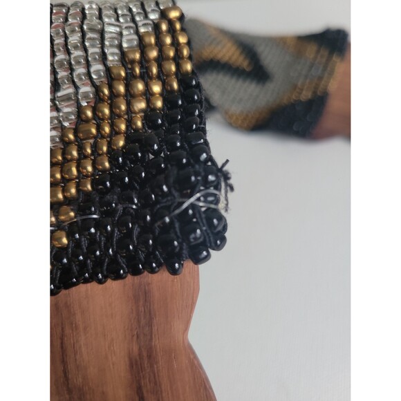 VTG Y2K Chevron Black Gold Silver Beaded Stretchy Belt main image 7